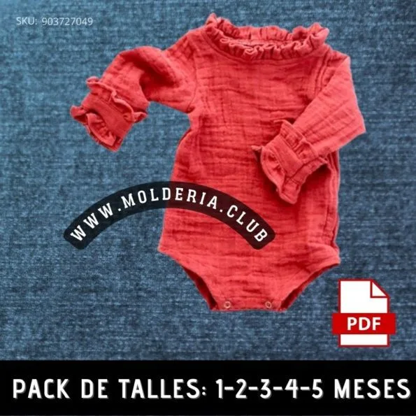 Patrón de Costura Body Bebe con Puños y Volados
