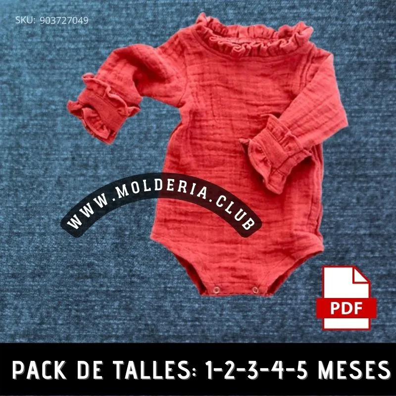 Patrón de Costura Body Bebe con Puños y Volados - 2025 Molderia.Club Patrón de Costura Body Bebe con Puños y Volados