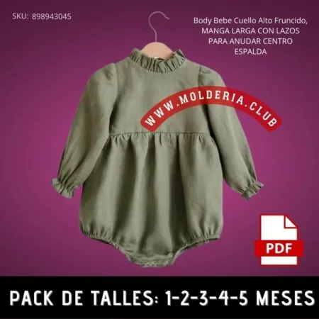 Patrón de Costura Body de Bebe Cuello Alto Fruncido