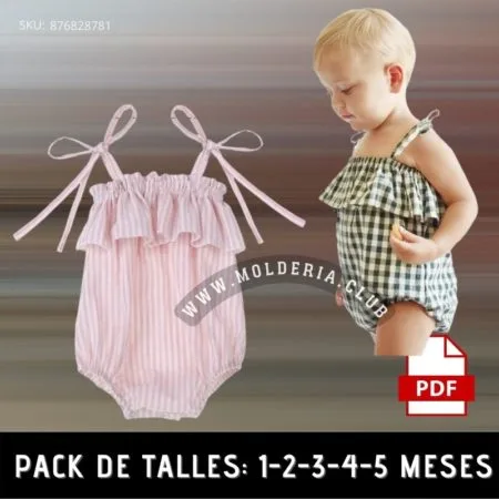 Patrón de Costura Body Corto Bebe Volado con lazobretel