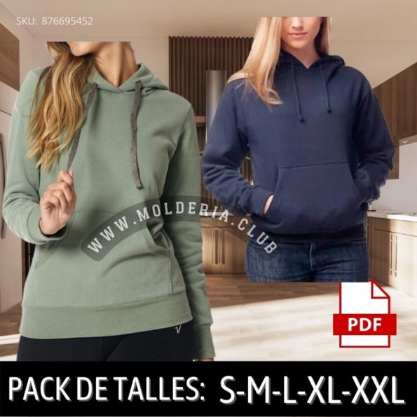 Patrón de Costura Sudadera Hoodie Capucha y Bolsillo Mujer