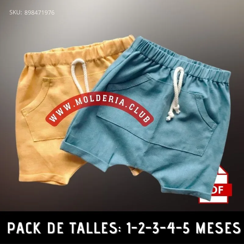 Patrón de Costura Short Bebe Bolsillo Canguro - 2025 Molderia.Club Patrón de Costura Short Bebe Bolsillo Canguro