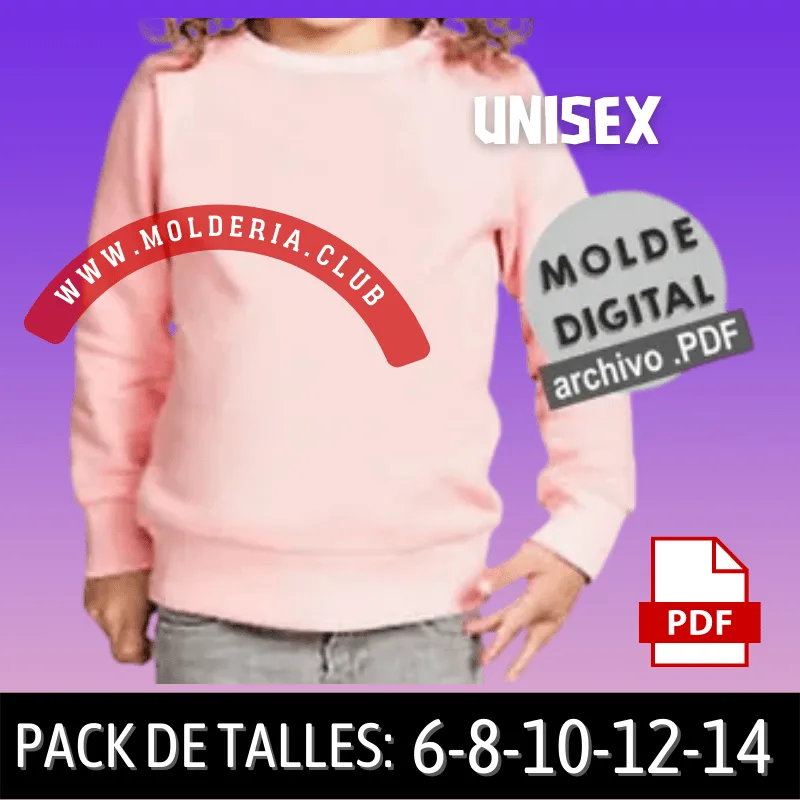 Molde Patrón Sudadera Hoodie Buzo Básico de Niños - 2025 Molderia.Club Molde Patrón Sudadera Hoodie Buzo Básico de Niños