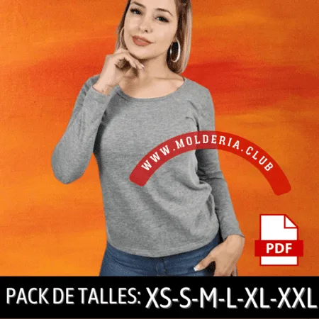 Molde Patrón Camiseta Tshirt Remera Manga Larga de Mujer
