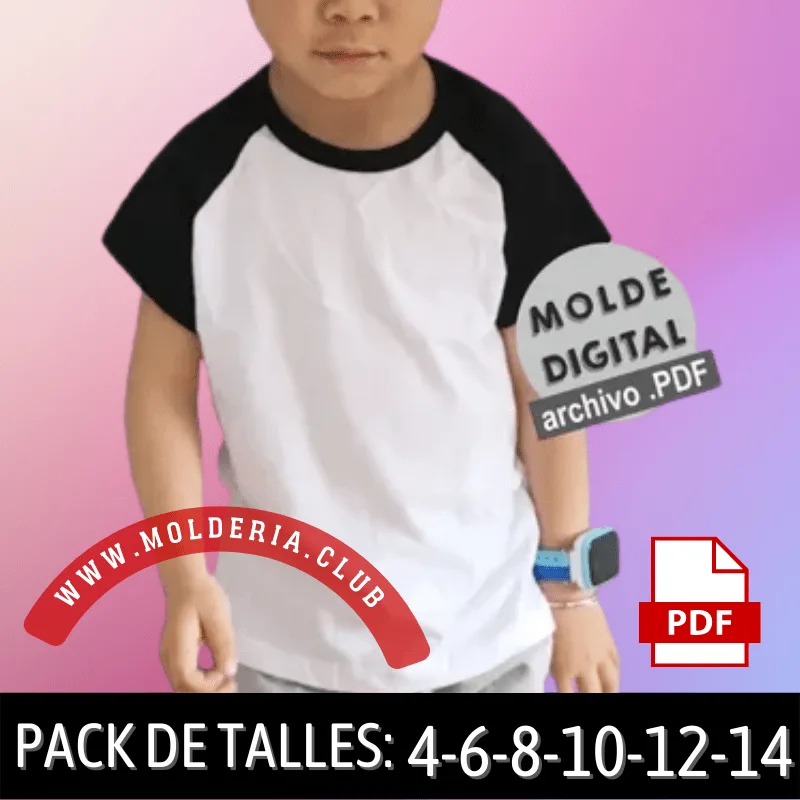 Molde de Costura Remera Tshirt camiseta Manga Ranglan de Niños - 2025 Molderia.Club Molde de Costura Remera Tshirt camiseta Manga Ranglan de Niños