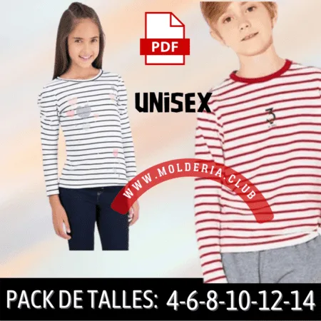 Patrón de Costura Camiseta Tshirt Remera de Niños Manga Larga
