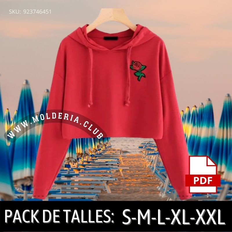 Patrón de Costura Hoodie Corto Con Capucha Manga Caida - 2025 Molderia.Club Patrón de Costura Hoodie Corto Con Capucha Manga Caida