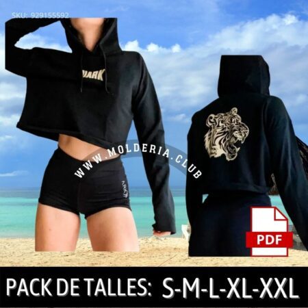 Patrón de Costura Hoodie Crop con Capucha Manga Caída
