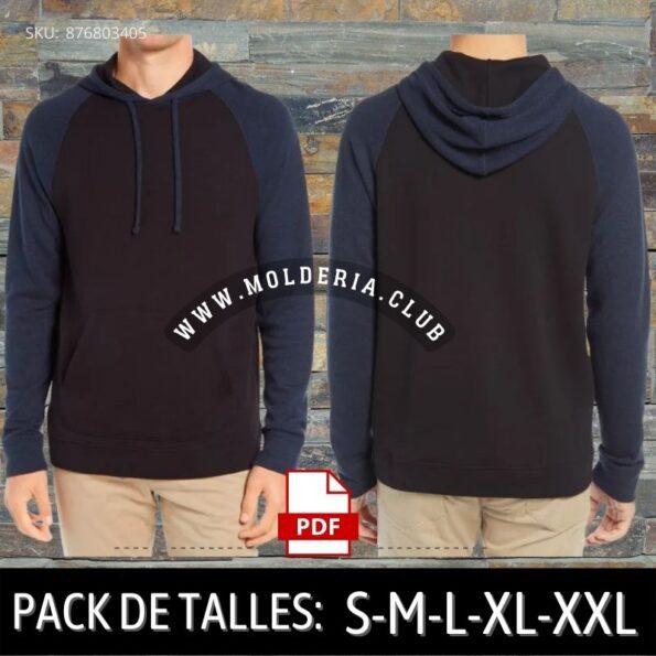 Patrón de Costura Hoodie Ranglan con capucha + bolsillo