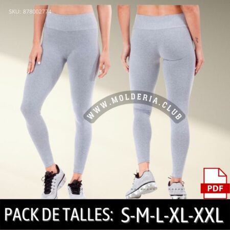 Patrón de Costura Leggins Cintura Ancha sin Recorte Costado