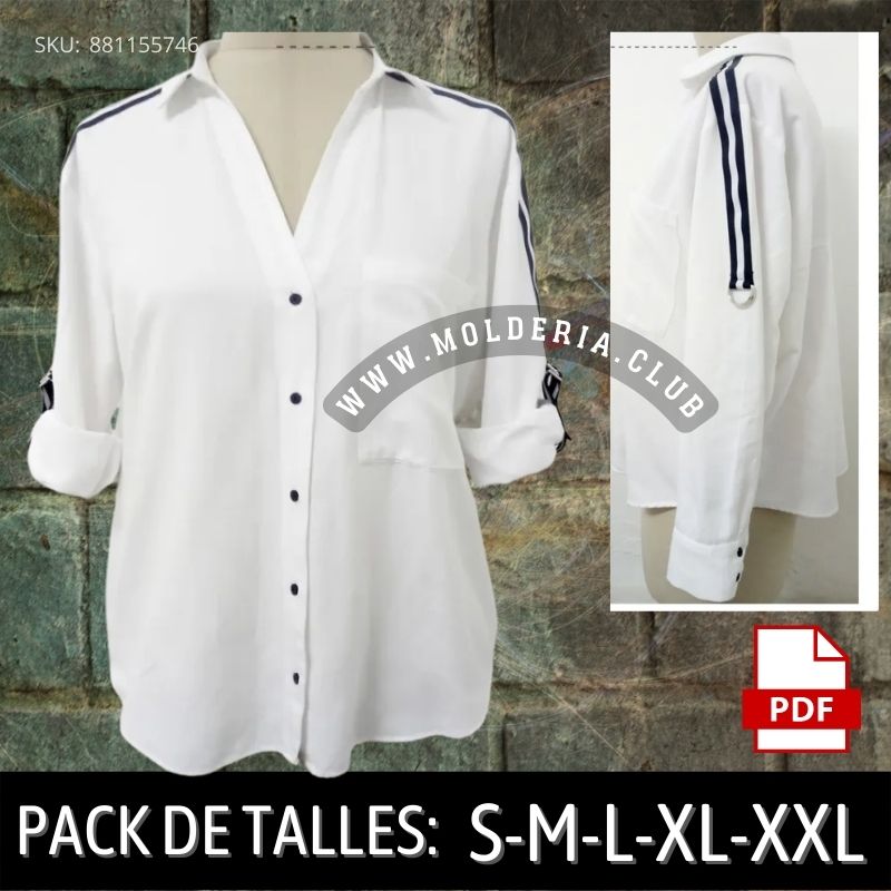Patrón de Costura Camisa Suelta, Escote Abierto, Con Tirilla Para Arremangar, Hombro Con Fayetina - 2025 Molderia.Club Patrón de Costura Camisa Suelta, Escote Abierto, Con Tirilla Para Arremangar, Hombro Con Fayetina