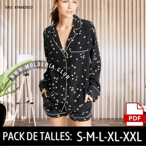 Patrón de Costura Conjunto Pijama Camisa Manga Larga y short