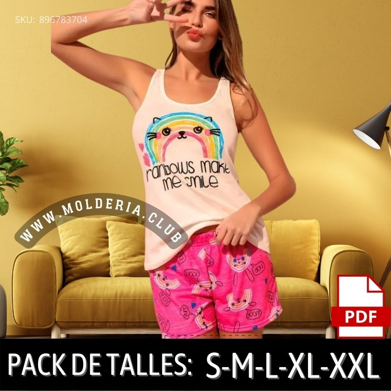 Patrón de Costura Conjunto Pijama Musculosa + Short - 2025 Molderia.Club Patrón de Costura Conjunto Pijama Musculosa + Short