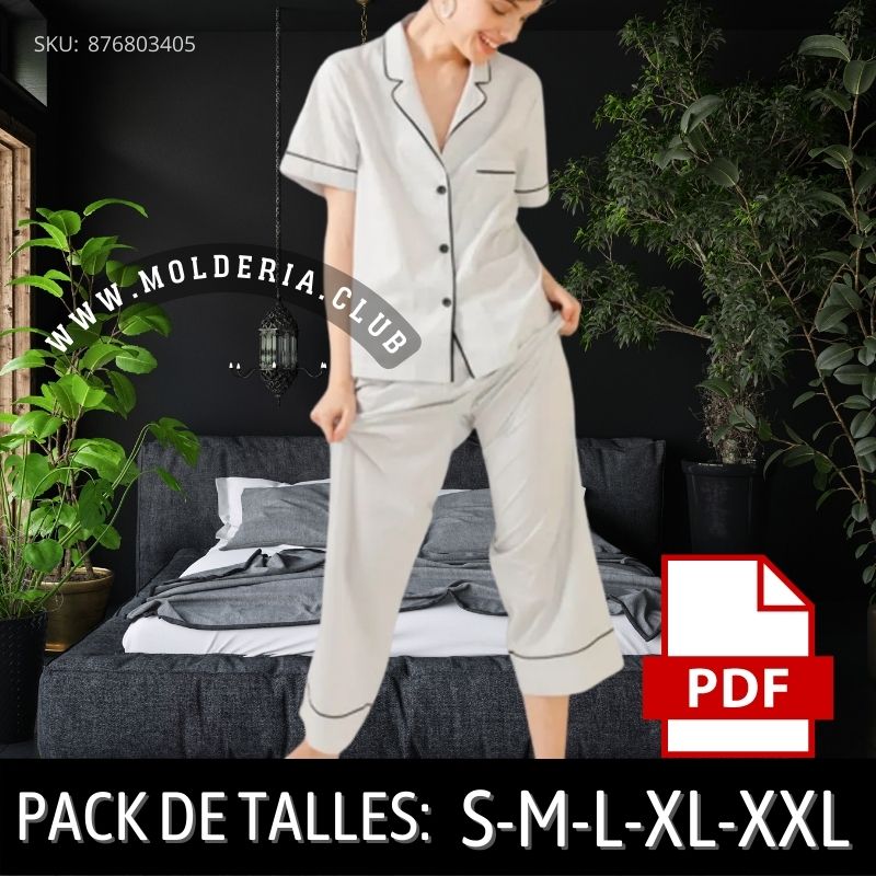 Patrón de Costura Conjunto Pijama Pantalón + Camisa - 2025 Molderia.Club Patrón de Costura Conjunto Pijama Pantalón + Camisa