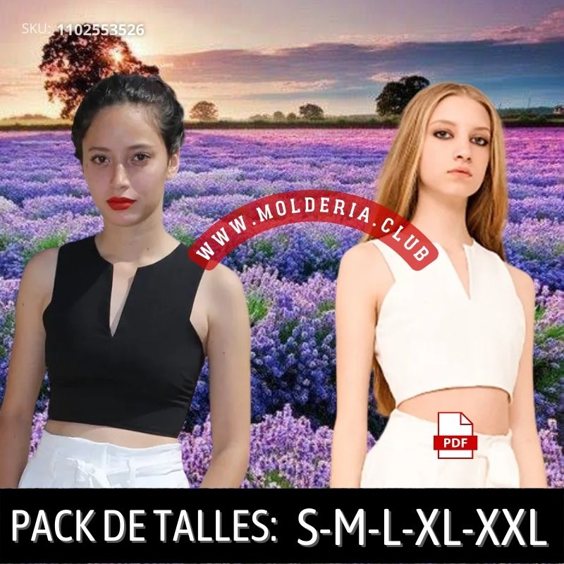 Patrón de Costura Crop Top sisas En Pico con Cinta Gross En Espalda - 2025 Molderia.Club Patrón de Costura Crop Top sisas En Pico con Cinta Gross En Espalda