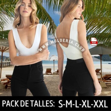 Patrón de Costura Malla Body Escote V Espalda y Adelante