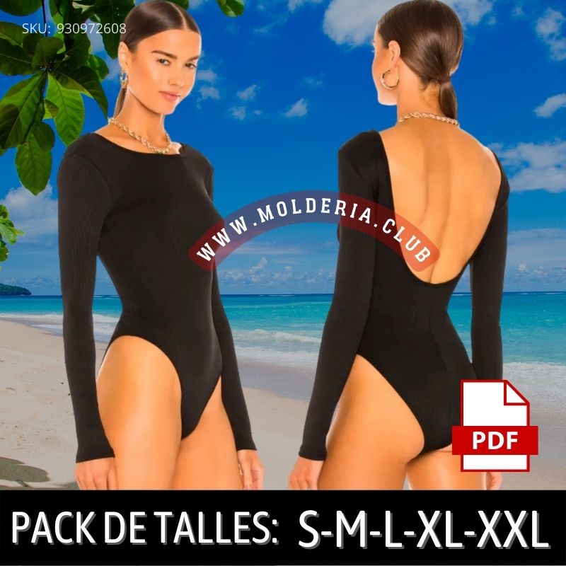 Patrón de Costura Malla Body Manga Larga Espalda Abierta - 2025 Molderia.Club Patrón de Costura Malla Body Manga Larga Espalda Abierta