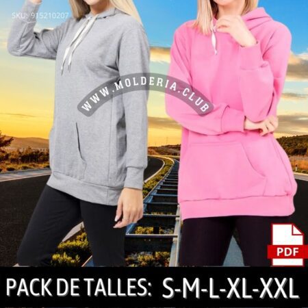 Patrón de Costura Hoodie Largo Vestido Mujer