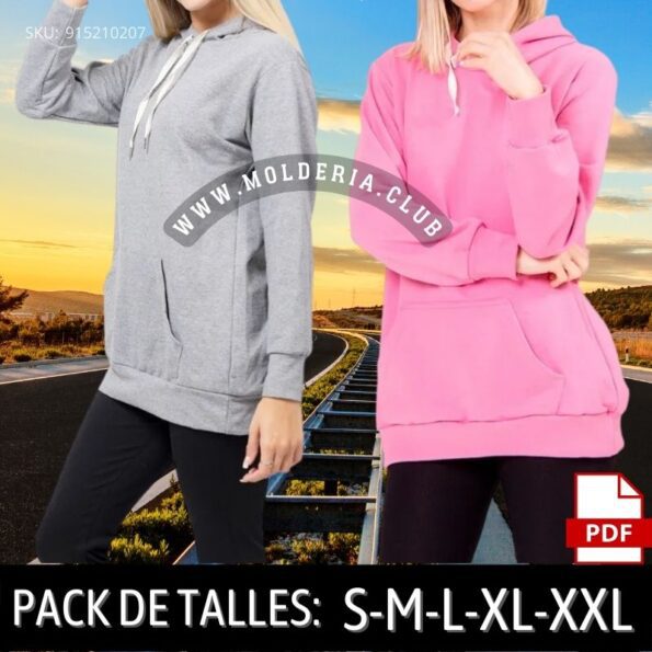 Patrón de Costura Hoodie Largo Vestido Mujer
