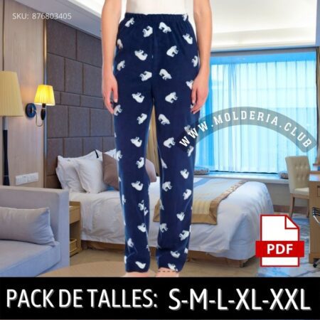 Patrón de Costura Pantalón Pijama Punto Polar con Bolsillo Costado Mujer