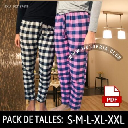 Patrón de Costura Pantalón Pijama UNISEX Con Bolsillo Costado